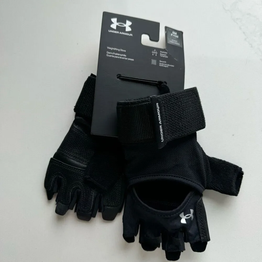 NWT Under Armour Womens Black Weightlifting Training Half Finger Gloves Sz Small
